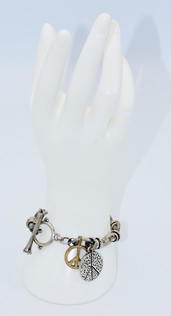 Lucky Brand Happiness Peace Charm Toggle Bracelet
